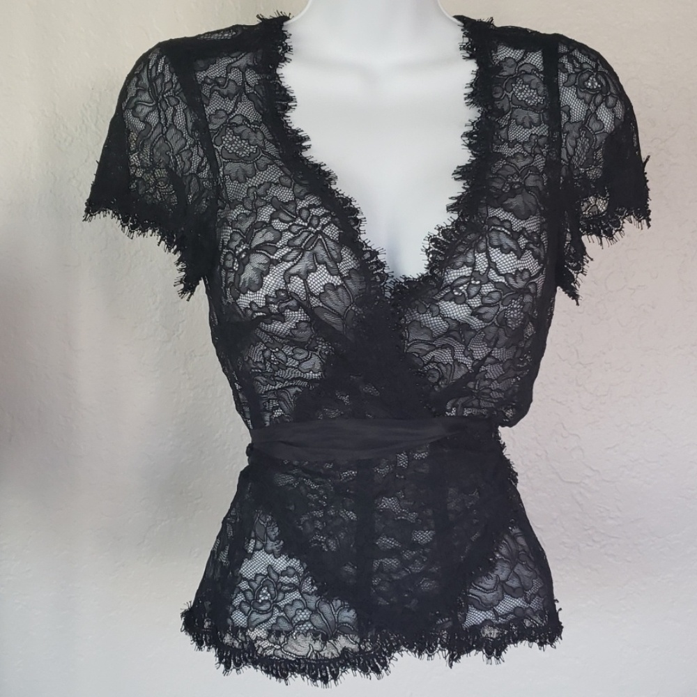 Vintage Rebecca Taylor Black Lace Sheer Wrap Top 2